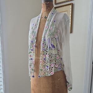 Sheer White Embroidered Open-Front Bolero with Cutwork